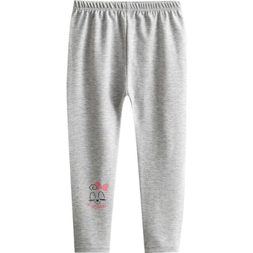 Tide Brand Kids Leggings Autumn Girls Gray Skinny Pants Toddler Bottom Pants Children Trousers Cartoon Cotton Elastic Waist