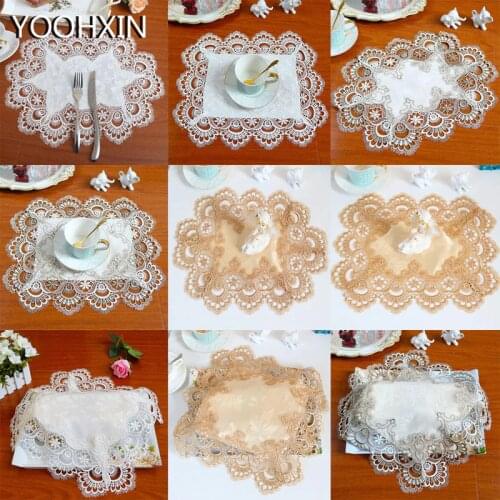 Luxury satin lace table place mat cloth embroidery placemat pad Wedding mug tea dish coaster cup Christmas doily Napkin kitchen