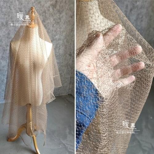 Mesh Tulle Fabric khaki Irregular Hollow-out DIY Veil Decor Silhouette Design Gown Skirt Wedding Dress Designer Fabric