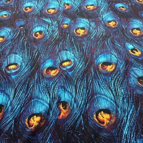 HLQON 100% cotton sateen Peacock feathers Japanese style fabric for DIY sewing women clothing wedding dress upholstery