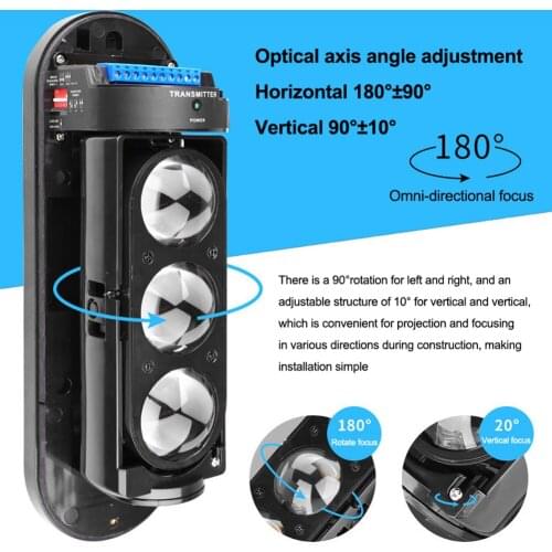 ABE-200F Infrared Beam Detector Home Safety System Anti-theft Alarm Triple Beam Alarm Waterproof Sensors Optical A-xis Angle