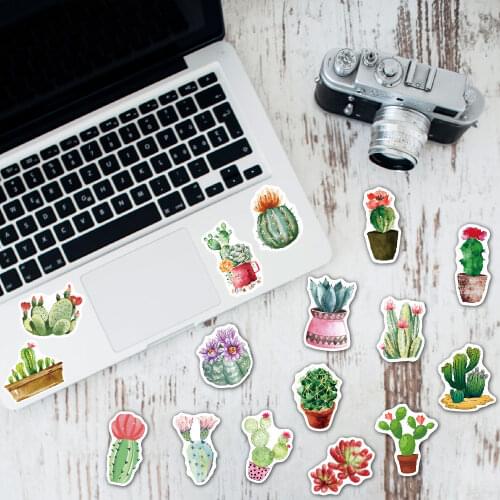 45Pcs/Pack Cactus Stickers Waterproof Stationery Kawaii Stickers Watercolor Plants Vinyl Stickers For Laptop Luggage weed