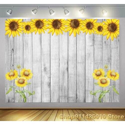 Vintage Board Sunflower Girl Birthday Party Decor Photography Studio Custom Background Photos Children Room Wall Vinyl Backdrop