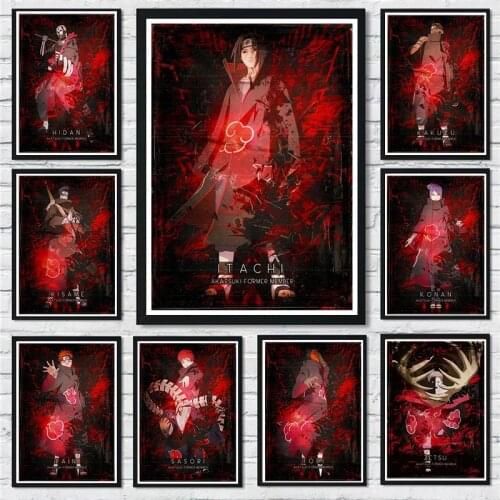 Naruto Vintage Anime Poster Sasuke Akatsuki Itachi Anime Wall Art Canvas Painting Picture Print Mural for Living Room Home Decor