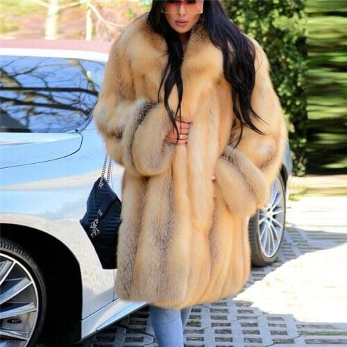 FURSARCAR 2020 Fox Fur Jacket Long With Lapel Collar Russian Whole Skin Natural Fox Fur Coats For Women Winter Luxury Outwear