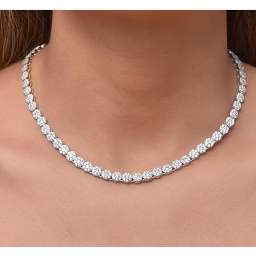 Iced Out Bling Women Choker Round Micro Pave 5A CZ Round Disco Dot Charm Link Tennis Chain Necklace