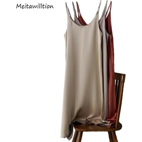 Spring Summer Women Satin Dress Luxury Shiny Sundress 2020 Casual Sleeveless Imitation Silk Dress Sexy Club Party Dresses