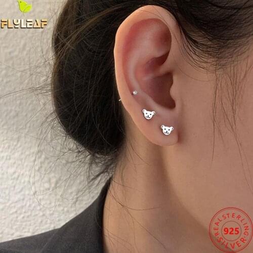 925 Sterling Silver Mini Bear Stud Earrings For Women Cute And Sweet Feminine Fine Jewelry