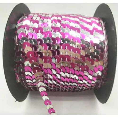 100 Yards 6mm Sequins Trim Scrapbooking Sewing Paillette For Craft Paillette Strings-Assorted Silver And Rose Red Two Colors