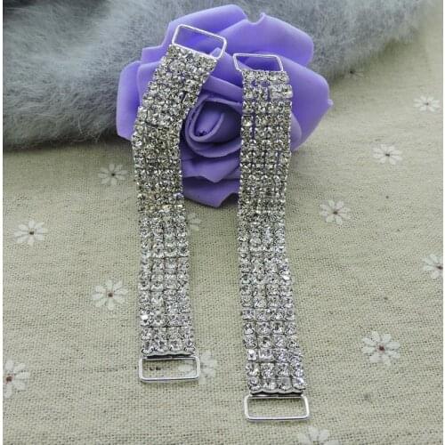 10pcs/lot 4 Rows Crystal Rhinestone Bikini Connectors Silver Color Metal Alloy Buckles For Swimming Wear and Shoes Decoration