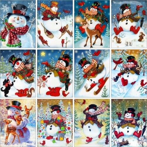Huacan 5d Diamond Painting Snowman Sticker Decor Diamond Embroidery Mosaic Christmas Snow Room Decor