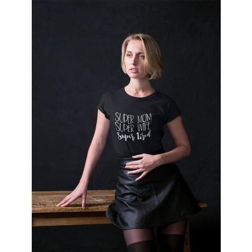 Womens Tee Shirt for Wife Super Mom T-Shirt Indie Clothes Instagram Harajuku Fashion O-Neck Summer Trend Streetwear Black Top