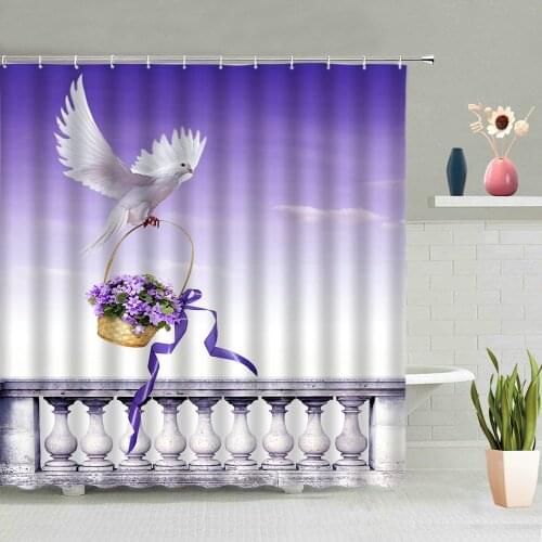 White Pigeon Flower Basket Shower Curtain Balcony Scenery Bathroom Curtains Cartoon Parrot Feather Child Waterproof Screen Decor