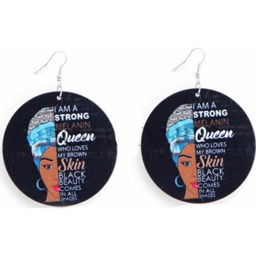 Wood Africa African Black Excellence Letters Beauty Queen Earrings Women Wooden Fashion Hiphop Tribal DIY Vintage Ear Jewelry