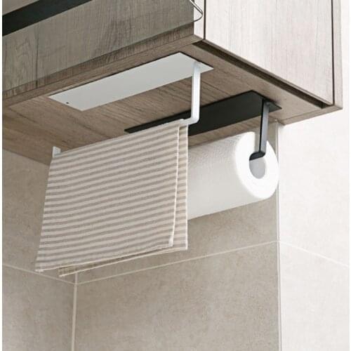 Kitchen Towel Holder Matte Black Towel Rail Paper Holder Wall Mount Towel Roll Holder No Drilling Bathroom Paper Dispenser