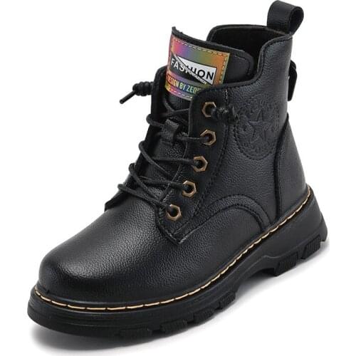 New Winter Genuine Leather Children Motorcycle Boots British Style Baby Girl Shoes Martin Warm Boots Boy Kids Snow Boot Sneakers