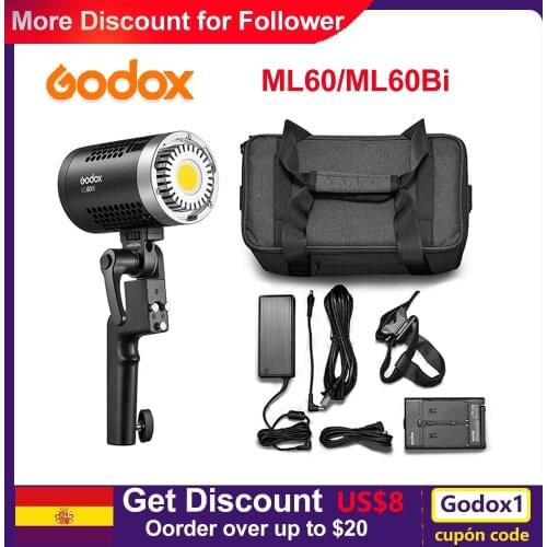 Godox ML60Bi 60W LED Light Silent Mode Portable Brightness Adjustment Support Li-ion with AC Power Supply Outdoor LED Light