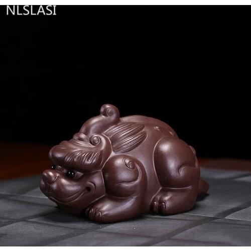Classic Purple Clay Tea Pet Toad Model Statue Ornament Handmade Tea Ceremony Accessories Desktop Auspicious Decor Crafts