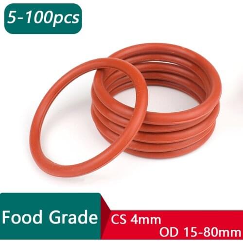 OD 15-80mm Red Silicone O-Ring Thickness 4mm Food Grade Sealing Ring Waterproof And Insulated 5-100pcs