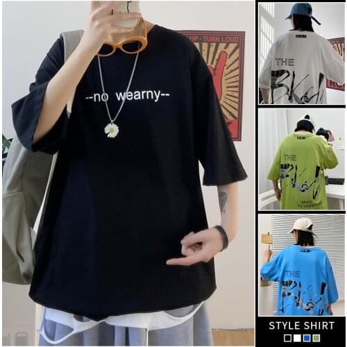 Summer Men Short-Sleeve O-Neck T-Shirts for Teenagers Loose Couples Cotton Printed T-Shirts for Students Handsome All-Match Top