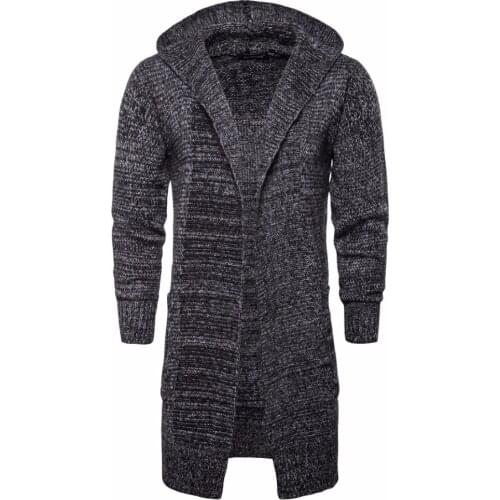 Hot men long wool coat fashion sweater with hooded