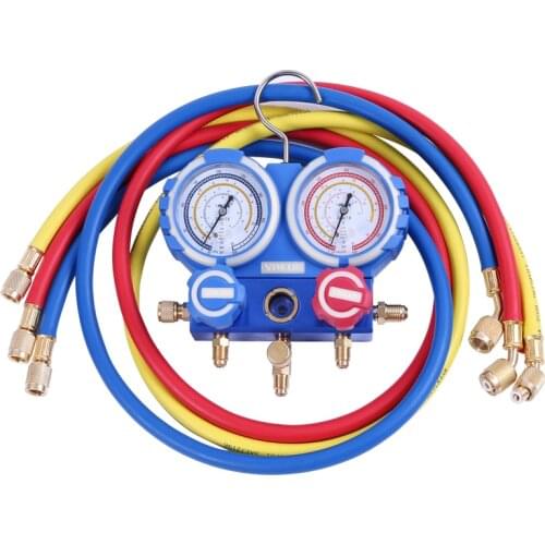 Refrigerant Manifold Gauge Set Tools with Hose and Hook for R12 R22 R404A R134A Air Condition Refrigeration
