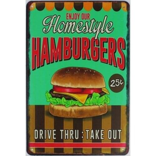 Metal Tin Sign 20*30 cm homestyle hamburger sticker Decor Bar Pub Home Vintage Retro Poster comic sticker