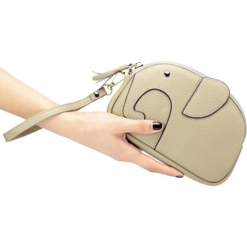 Cute Elephant Clutch Bag Leisure Fashion 2021 New Portable Circular Round Genuine Leather Wallet Purse Solid Color Zipper Women