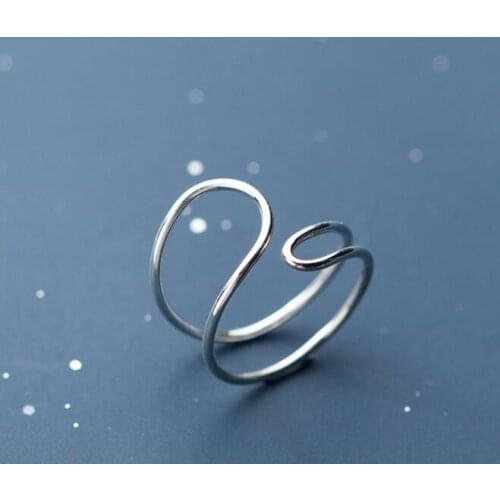 Minimalist 100% Authentic REAL.925 Sterling Silver Line Irregular Double Layers Rings adjust GTLJ1636
