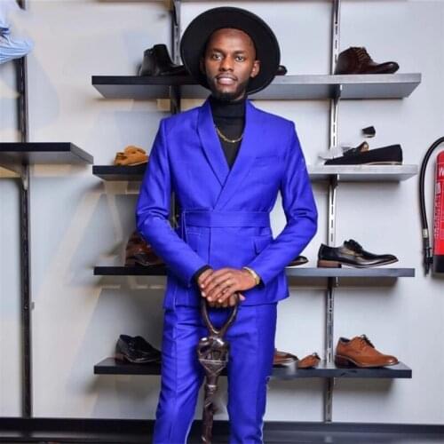 Mens Wedding Suits 2 Pieces Slim Double-Breasted Violet Blazer With Gold Buttons Casual Tuxedos For Wedding (Blazer+Pants)