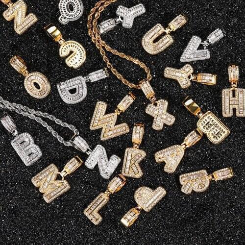Hip Hop A-Z Letters CZ Custom Name Letters Necklaces & Pendant Bling Cubic Zirconia For Men Jewelry