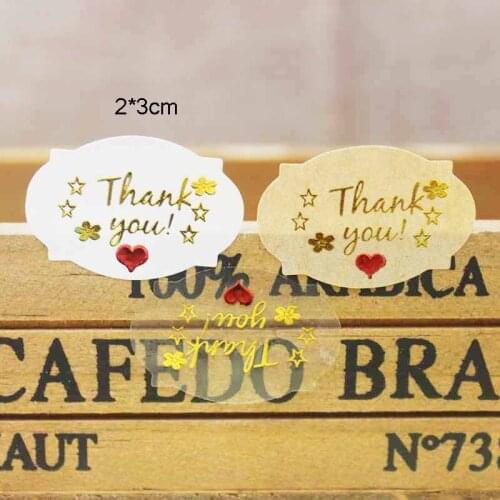 100PCS Diy thank you labels red heart gold foil thank you sticker labels gift /candy favors thank you adhesive labels 2.2*2.2cm