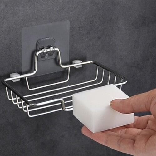 Newest Soap Holder Rack Wall Mounted Soap Holder Stainless Steel Soap Sponge Dish Bathroom Accessories Soap Dishes Self Adhesive