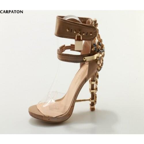 Carpaton 2018 Newest Women Ankle Strap with bordered Crystal Style Thin high heels shoes Bright colors Novelty girl must-haves