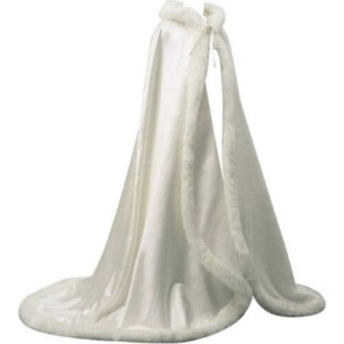 2020 Newest Warm Long Faux Fur Trim White Ivory Bridal Hooded Cloak Wedding Cape Winter Wedding Coat Dress Shawl Jacket BM160