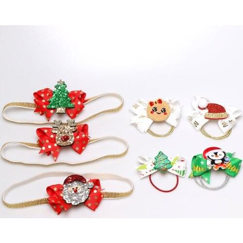 New Baby Bow Hairband Moose Christmas Hair Clip Horsetail Hair Rope Childrens Rubber Band Xmas Cute Hair Band for Baby Child