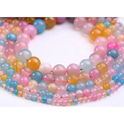 Bulk Wholesale Colorful Morganite Agates Natural Stone Round Loose Beads for Jewelry Making 4/6/8/10/12mm DIY Bracelet