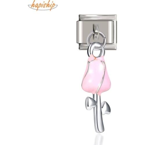 Hapiship 9mm Width Original Daisy Rose Flower Italian Charm Fit 9mm Bracelet Stainless Steel Jewelry Making DJ158-C