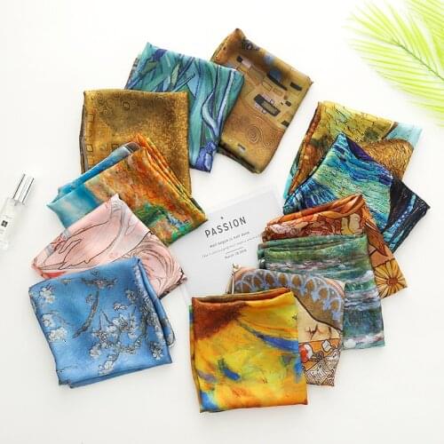 70cm*70cm Women scarf Luxury Van Gogh fashion head scarf Silk Scarf Women shawls Girl Wraps Hair Tie bandana scarf luxury