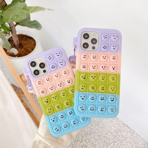 Antistress Fidget Toys Silicone Mobile Phone Case Squeeze Toy Expression Dimple Bubble Protective Cover Stress Relief Toys