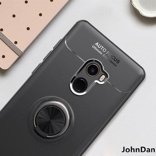 JohnDan For Xiaomi Mi Mix 2 Metal Magnet Car Stand Ring Grip Silicone TPU Case For Xiaomi Mi Mix2 Shockproof Back Cover Cases