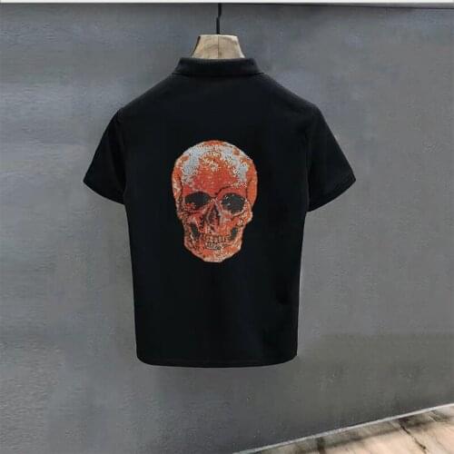 Mens Lapel Skull Hot Drill Pattern Polo Shirt Comfortable And Casual Design Summer Breathable Business Fitness Top