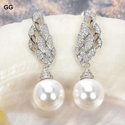 GuaiGuai Jewelry White Pearl White Gold Plated Stud Earrings