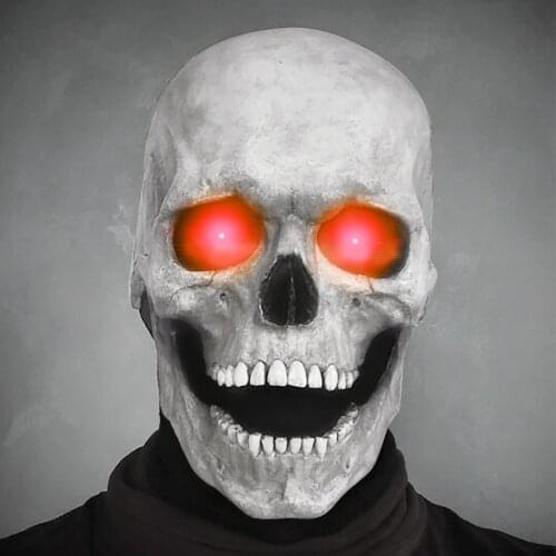 Eyes Glow Halloween Full Head Skull Mask Movable Jaw Decoration Horror Helmet Scary Mask Masquerade Holiday Party Thriller Mask