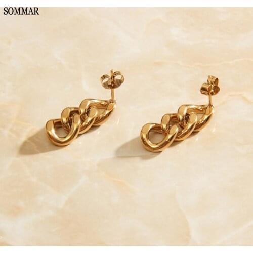 SOMMAR High Quality Gold color Perfume women stud earrings Long, heavy chain women earrings floating charms