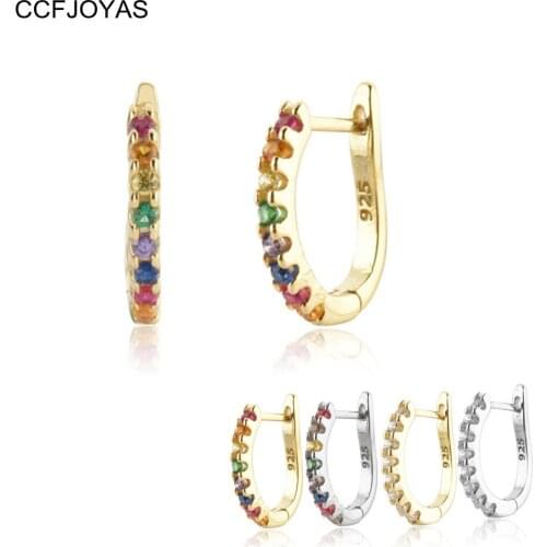 CCFJOYAS 925 Sterling Silver European and American U-shaped Earrings for Women ins Minimalist Geometric Hoop Earrings Jewelry