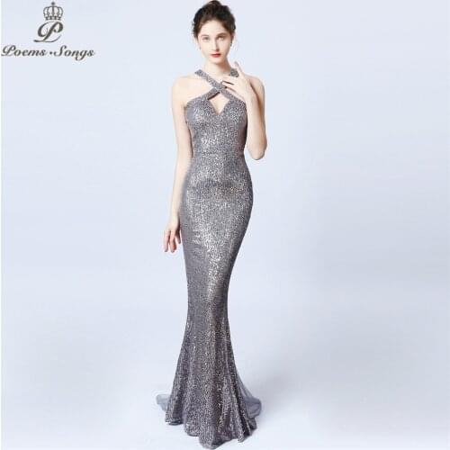 Sexy personality backless Evening Dress vestido de festa Elegant Candy colors Long Sequin prom gowns Formal Party dress