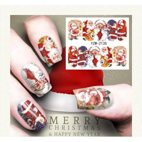 12pcs Christmas Nail Stickers Santa Claus Elk Snowman Water Transfer Decal Xmas Cartoon Winter New Year Manicure Tool Wholesale