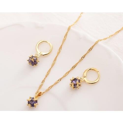 18 k Fine Solid Yellow Gold Filled Rainstone ball Jewelry Sets cz crystal Elegant Earring for Women charms party gift