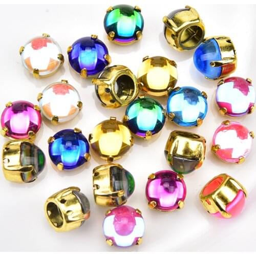 25pcs/lot 10MM color Sew on crystal glass Rhinestone k9Diamante jewels Silver Cup Claw 4-holes Sewing Stone Beads craft clothes